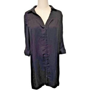 Simply Vera Wang Women's Smocked Shirt Dress Lightweight Black SZ M Light, airy